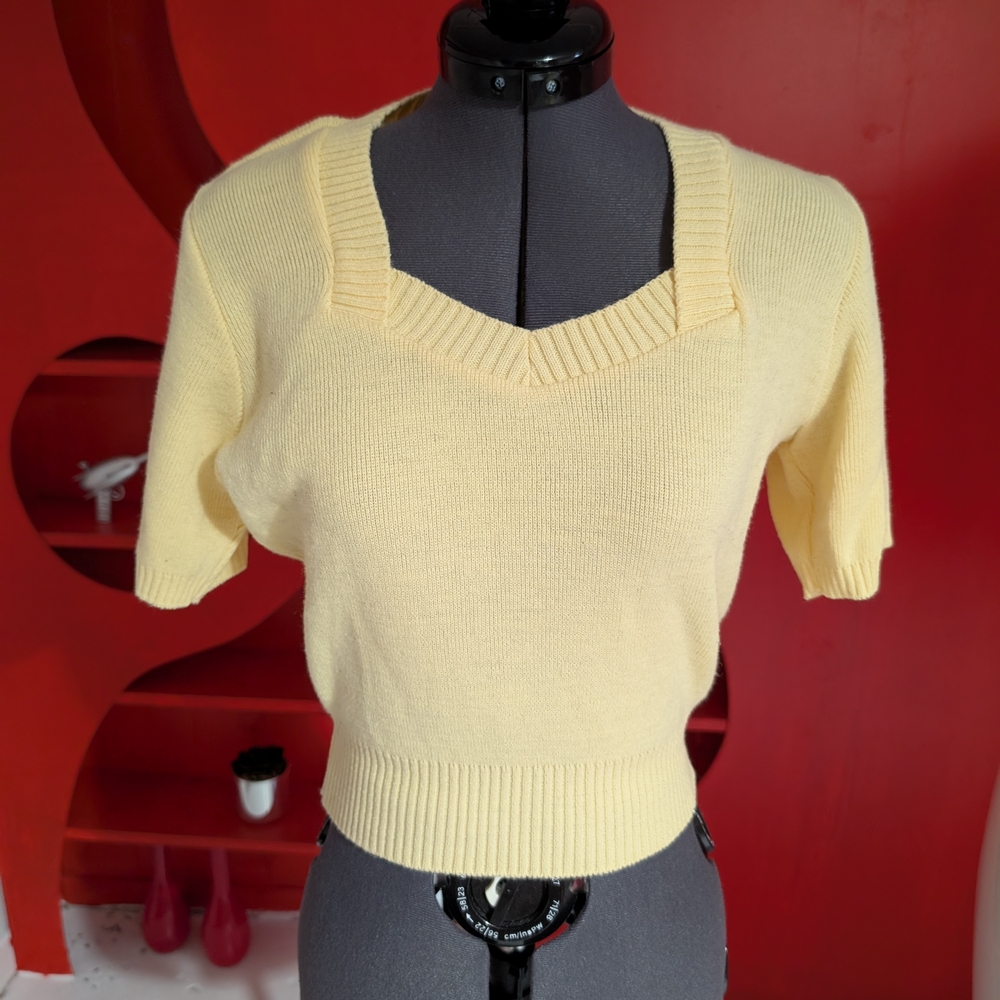 Yellow V-Neck Sweater with Ribbed Knit